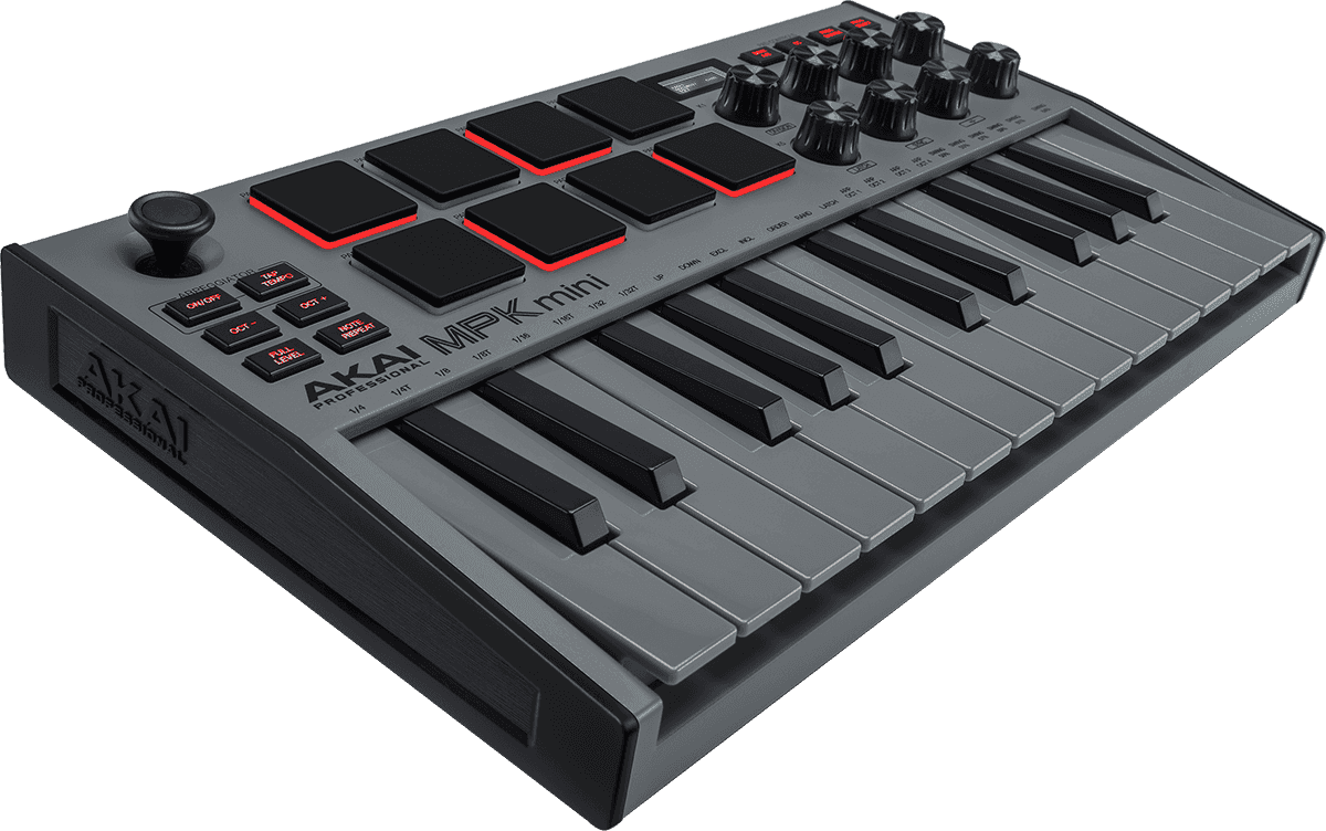 Akai Professional Clavier-maître USB 25 mini touches, 8 pads et encodeurs, écran LED - gris